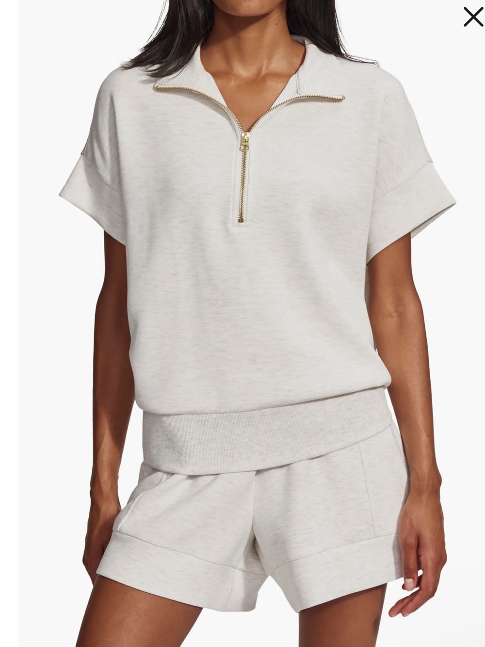 VARLEY Ivory Marl Short Sleeve Half Zip Lounge Top Sz L NWT $140